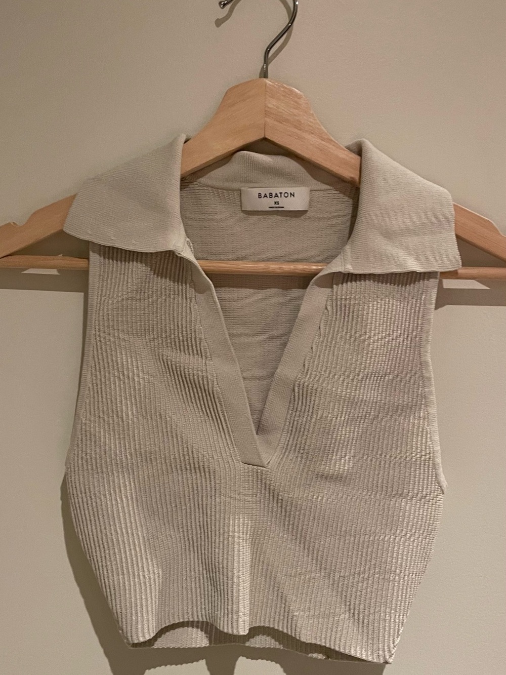 Babaton Collared Ribbed Knit Tank in Light Beige